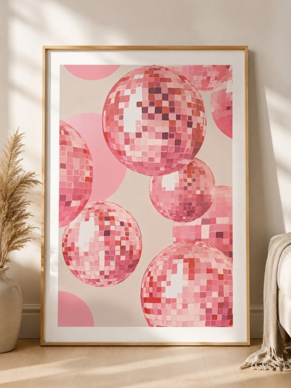 Pink Disco Ball Wall Art Print Poster